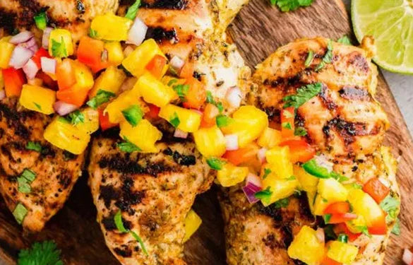 Chicken with Peach Cucumber Salsa