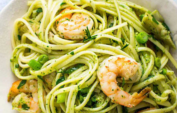 Pesto Shrimp and Artichoke Linquine