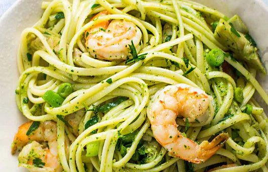 Pesto Shrimp and Artichoke Linquine