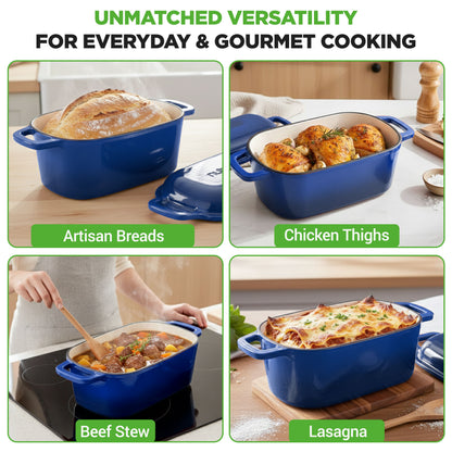Nutrichef 3.6Qt Enamel-Coated Cast Iron Dutch Oven With Lid Silicone Gloves Perfect For Baking Braising Roasting And Stewing (Blue) - NCCIEDO3BL