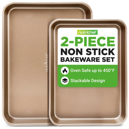 Nonstick Cookie Sheet Baking Pan | 2Pc Large And Medium Metal Oven Baking Tray Sheet Set - Professional Quality Kitchen Cooking Non-Stick Bake Trays W/ Rimmed Borders Guaranteed Not To Warp - Fda Approved.