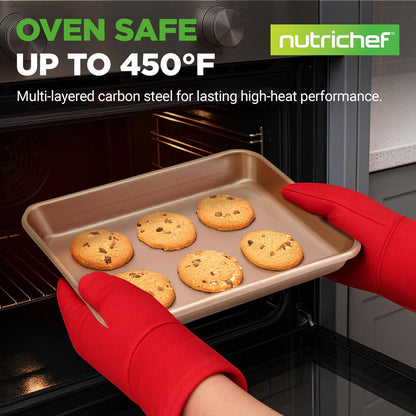 Nonstick Cookie Sheet Baking Pan | 2Pc Large And Medium Metal Oven Baking Tray Sheet Set - Professional Quality Kitchen Cooking Non-Stick Bake Trays W/ Rimmed Borders Guaranteed Not To Warp - Fda Approved.