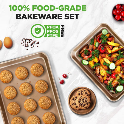 Nonstick Cookie Sheet Baking Pan | 2Pc Large And Medium Metal Oven Baking Tray Sheet Set - Professional Quality Kitchen Cooking Non-Stick Bake Trays W/ Rimmed Borders Guaranteed Not To Warp - Fda Approved.