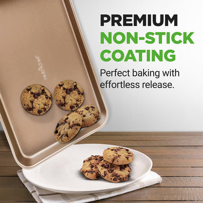 Nonstick Cookie Sheet Baking Pan | 2Pc Large And Medium Metal Oven Baking Tray Sheet Set - Professional Quality Kitchen Cooking Non-Stick Bake Trays W/ Rimmed Borders Guaranteed Not To Warp - Fda Approved.
