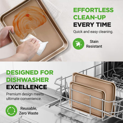 Nonstick Cookie Sheet Baking Pan | 2Pc Large And Medium Metal Oven Baking Tray Sheet Set - Professional Quality Kitchen Cooking Non-Stick Bake Trays W/ Rimmed Borders Guaranteed Not To Warp - Fda Approved.