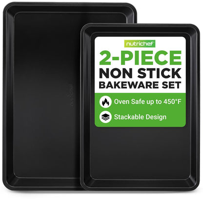 2-Piece Nonstick Cookie Sheets Durable Carbon Steel Easy Clean