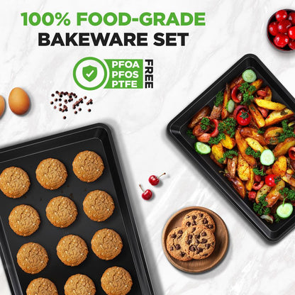 2-Piece Nonstick Cookie Sheets Durable Carbon Steel Easy Clean