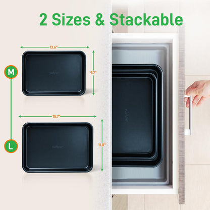 Non-Stick Baking Pans Set Easy Clean Carbon Steel Blue