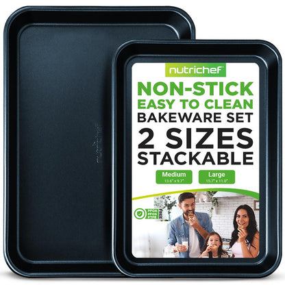 Non-Stick Baking Pans Set Easy Clean Carbon Steel Blue