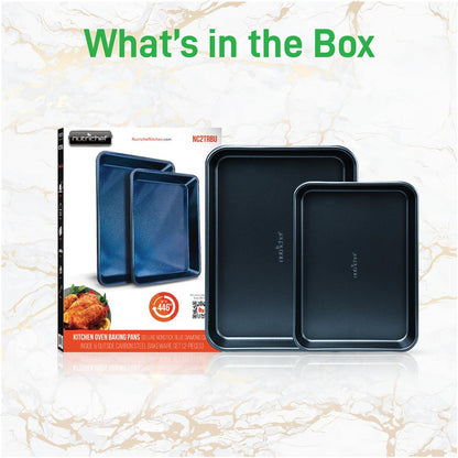 Non-Stick Baking Pans Set Easy Clean Carbon Steel Blue