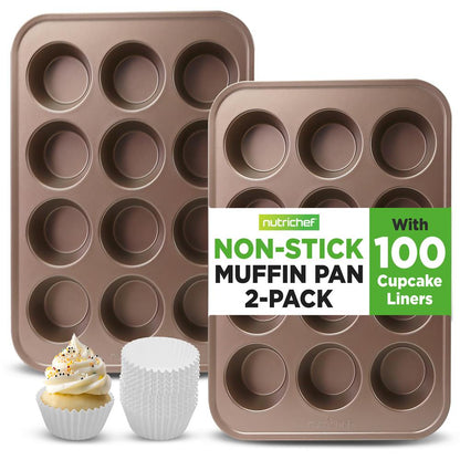 NutriChef 12‑Cup Nonstick Carbon‑Steel Muffin Pans – Set of 2 NC2TRCP3
