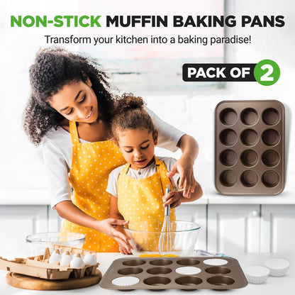 NutriChef 12‑Cup Nonstick Carbon‑Steel Muffin Pans – Set of 2 NC2TRCP3