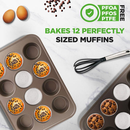 NutriChef 12‑Cup Nonstick Carbon‑Steel Muffin Pans – Set of 2 NC2TRCP3