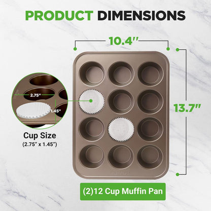 NutriChef 12‑Cup Nonstick Carbon‑Steel Muffin Pans – Set of 2 NC2TRCP3