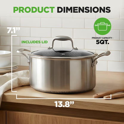 NutriChef 5 Qt Tri‑Ply Stainless Steel Stew Pot with Glass Lid – Nonstick

 NC3PCAS