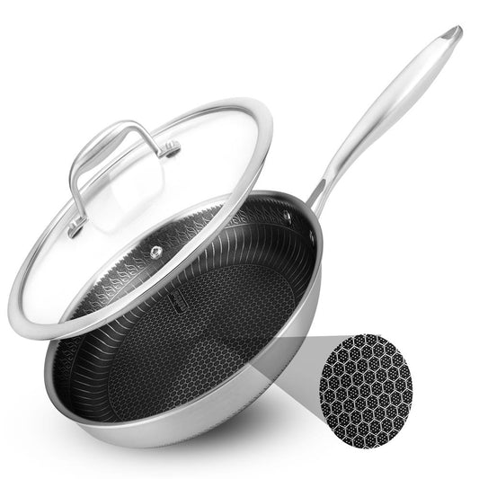NutriChef 10" Nonstick Tri‑Ply Stainless Steel Fry Pan with Lid — Scratch‑Resistant, Even‑Heat NC3PL10