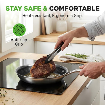 NutriChef 10" Nonstick Tri‑Ply Stainless Steel Fry Pan with Lid — Scratch‑Resistant, Even‑Heat NC3PL10