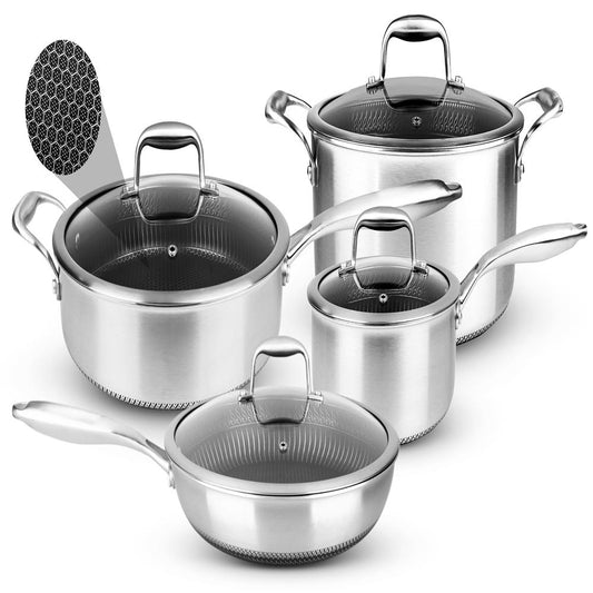 NutriChef 8‑Piece Tri‑Ply Stainless Steel Cookware Set  — Nonstick, Scratch-Resistant, Even-Heat
 NC3PLY8Z