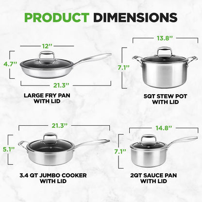 NutriChef 8‑Piece Tri‑Ply Stainless Steel Cookware Set  — Nonstick, Scratch-Resistant, Even-Heat
 NC3PLY8Z