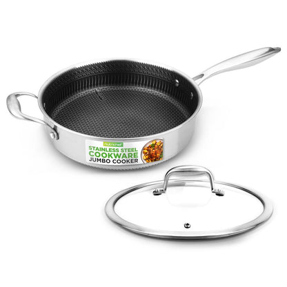 NutriChef 3.4 Qt Nonstick Tri‑Ply Stainless Steel Jumbo Cooker with Lid — Scratch‑Resistant, Even‑Heat
 NC3PSAUC