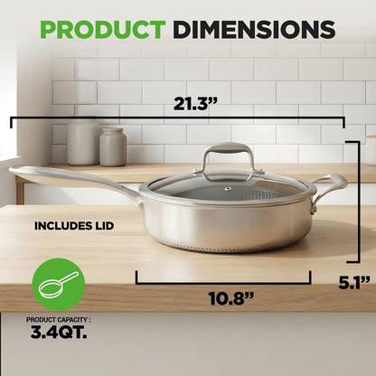 NutriChef 3.4 Qt Nonstick Tri‑Ply Stainless Steel Jumbo Cooker with Lid — Scratch‑Resistant, Even‑Heat
 NC3PSAUC