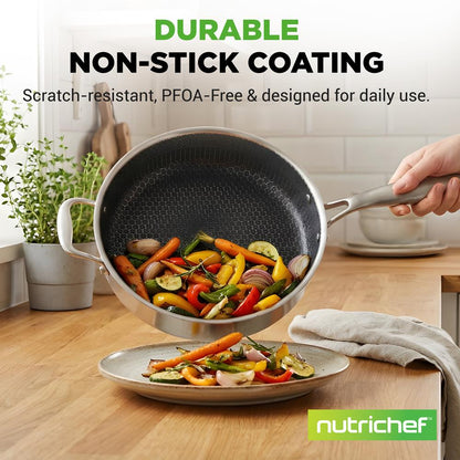NutriChef 3.4 Qt Nonstick Tri‑Ply Stainless Steel Jumbo Cooker with Lid — Scratch‑Resistant, Even‑Heat
 NC3PSAUC