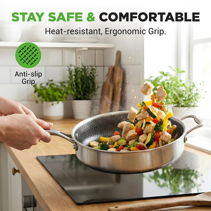 NutriChef 3.4 Qt Nonstick Tri‑Ply Stainless Steel Jumbo Cooker with Lid — Scratch‑Resistant, Even‑Heat
 NC3PSAUC