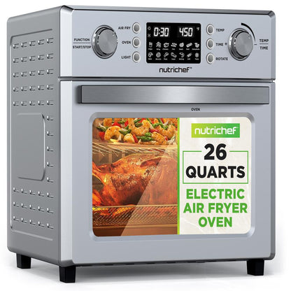 NutriChef 26 L Countertop Air Fryer Oven – Rotisserie, 10 Digital Presets, 1700 Watts NCAFS26A