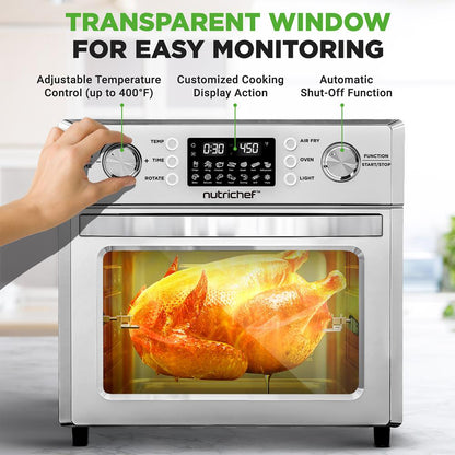 NutriChef 26 L Countertop Air Fryer Oven – Rotisserie, 10 Digital Presets, 1700 Watts NCAFS26A