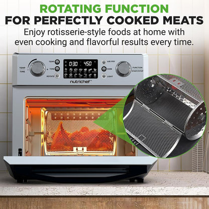 NutriChef 26 L Countertop Air Fryer Oven – Rotisserie, 10 Digital Presets, 1700 Watts NCAFS26A