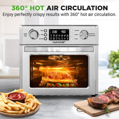 NutriChef 26 L Countertop Air Fryer Oven – Rotisserie, 10 Digital Presets, 1700 Watts NCAFS26A