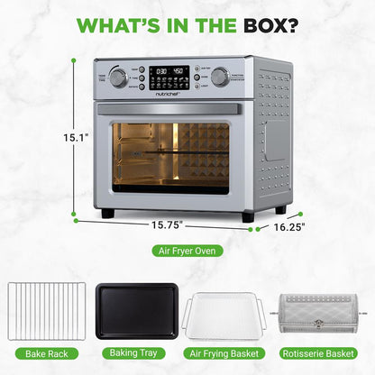 NutriChef 26 L Countertop Air Fryer Oven – Rotisserie, 10 Digital Presets, 1700 Watts NCAFS26A