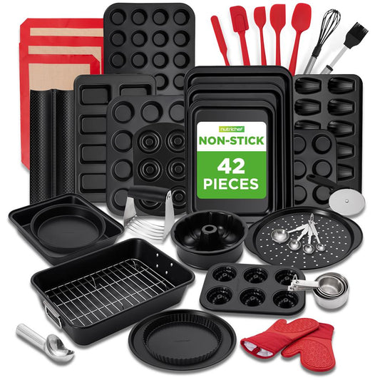 NutriChef 42‑Piece Nonstick Bakeware Set – Pans, Sheets, Utensils & Mitts NCBBS40