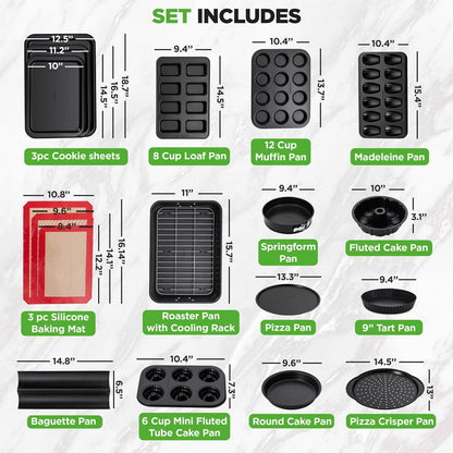 NutriChef 42‑Piece Nonstick Bakeware Set – Pans, Sheets, Utensils & Mitts NCBBS40