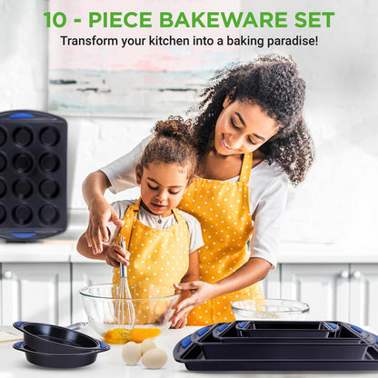 NutriChef 10‑Piece Nonstick Carbon Steel Bakeware Set with Silicone Handles NCBK10S