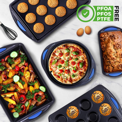 NutriChef 10‑Piece Nonstick Carbon Steel Bakeware Set with Silicone Handles NCBK10S