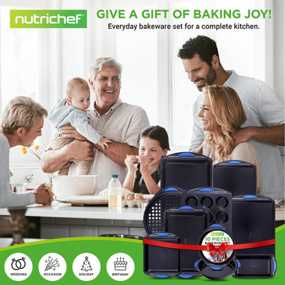 NutriChef 10‑Piece Nonstick Carbon Steel Bakeware Set with Silicone Handles NCBK10S