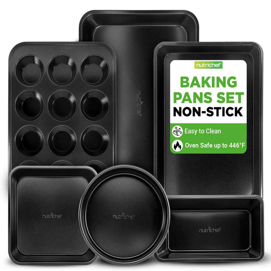 NutriChef 6‑Piece Nonstick Carbon Steel Bakeware Pan Set – Black
 NCBK6BK