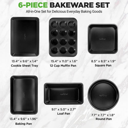 NutriChef 6‑Piece Nonstick Carbon Steel Bakeware Pan Set – Black
 NCBK6BK