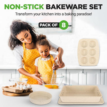 NutriChef 8-Piece Carbon Steel Nonstick Bakeware Pan Set – Stackable NCBKSTK11