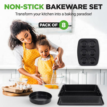 NutriChef 8-Piece Stackable Nonstick Carbon Steel Bakeware Pan Set NCBKSTK13
