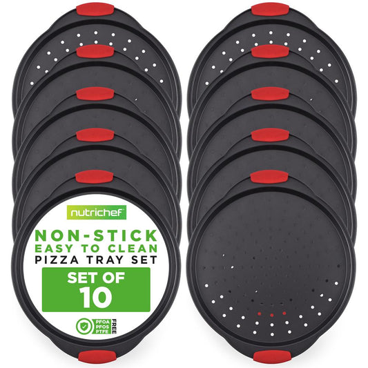 Set of 10 Nonstick Pizza Tray with Handl NCBPIZ1X10