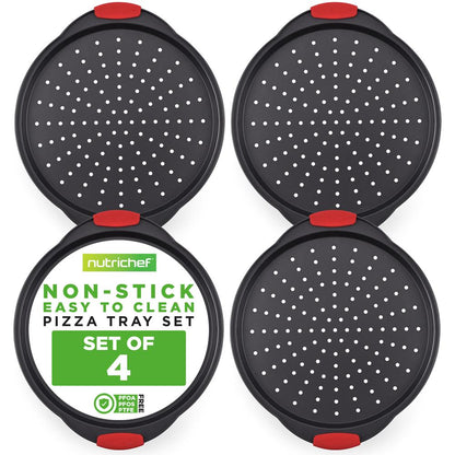 Set of 4 Nonstick Pizza Tray with Handle NCBPIZ1X4