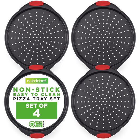 Set of 4 Nonstick Pizza Tray with Handle NCBPIZ1X4