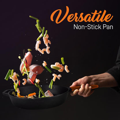 NutriChef 2‑Piece Nonstick Pre‑Seasoned Cast Iron Skillet Set – 10″ & 12″ with Silicone Handle & Helper Handle NCCI2PCS