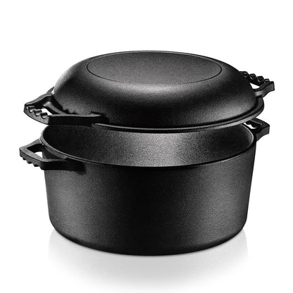 NutriChef 2‑in‑1 Cast Iron Dutch Oven with Skillet Lid – Pre-Seasoned Nonstick NCCI2PT8
