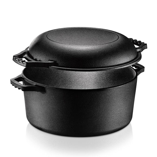NutriChef 2‑in‑1 Cast Iron Dutch Oven with Skillet Lid – Pre-Seasoned Nonstick NCCI2PT8