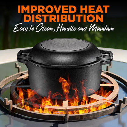 NutriChef 2‑in‑1 Cast Iron Dutch Oven with Skillet Lid – Pre-Seasoned Nonstick NCCI2PT8