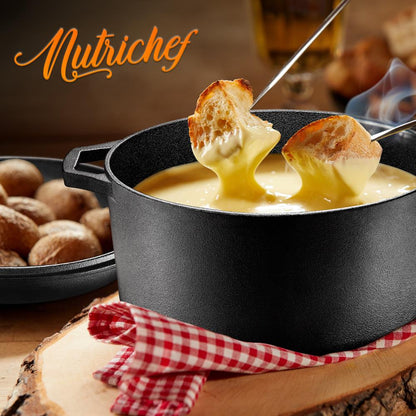 NutriChef 2‑in‑1 Cast Iron Dutch Oven with Skillet Lid – Pre-Seasoned Nonstick NCCI2PT8