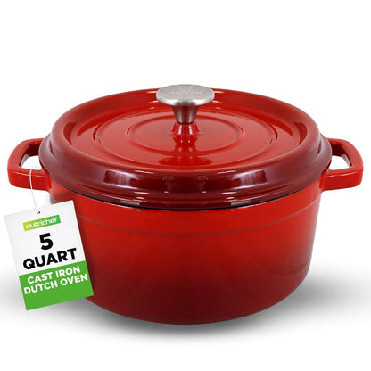 NutriChef 5-Quart Enameled Cast Iron Dutch Oven – Red NCCIEC45